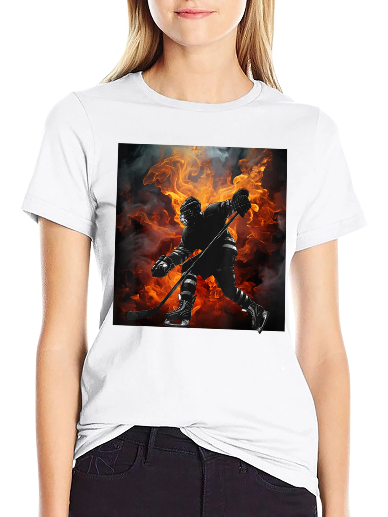 Hockey Player Flames Graphic T-Shirt
