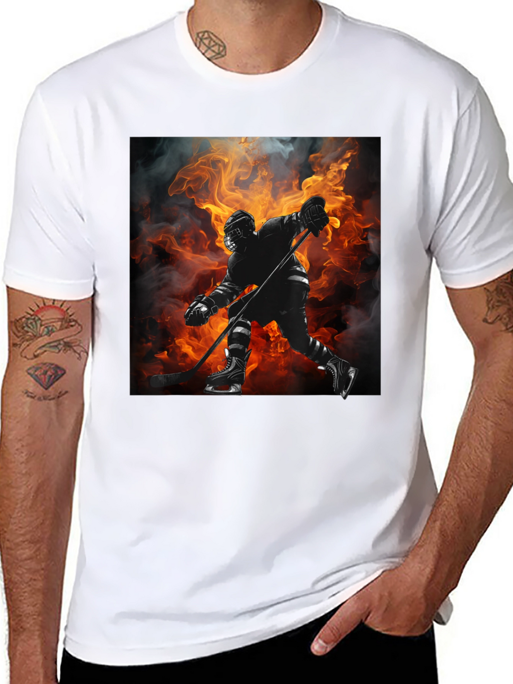 Hockey Player Flames Graphic T-Shirt