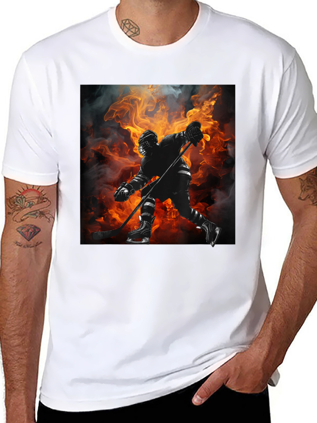 Hockey Player Flames Graphic T-Shirt