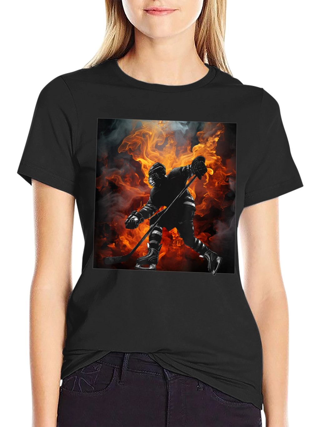 Hockey Player Flames Graphic T-Shirt