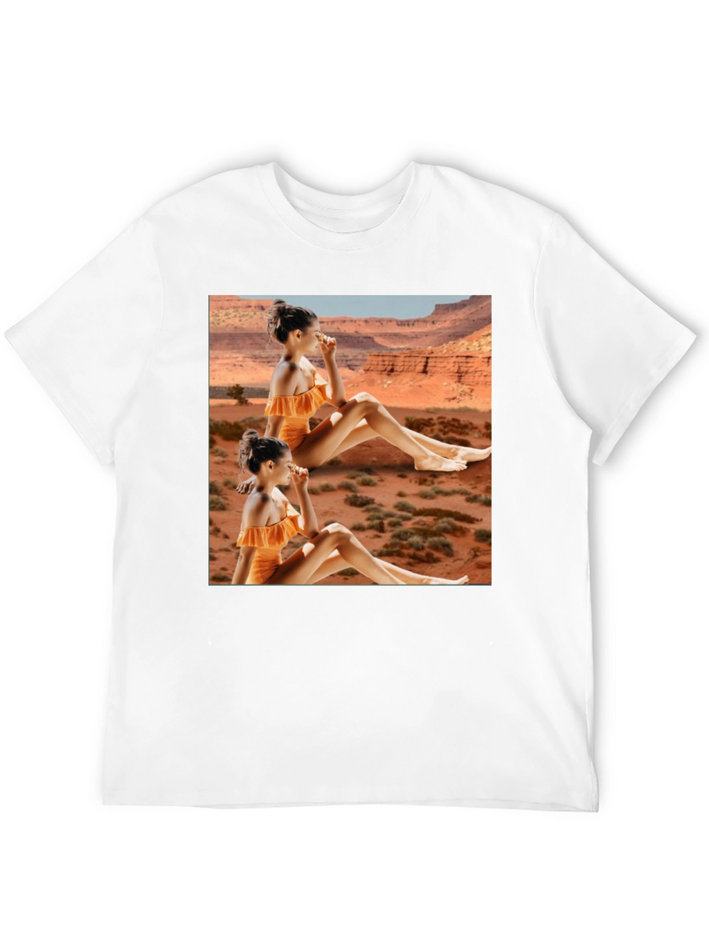Trendy Black T-Shirt with Unique Desert Graphic Design