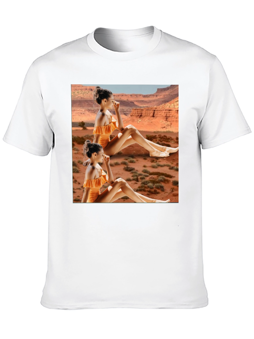 Trendy Black T-Shirt with Unique Desert Graphic Design