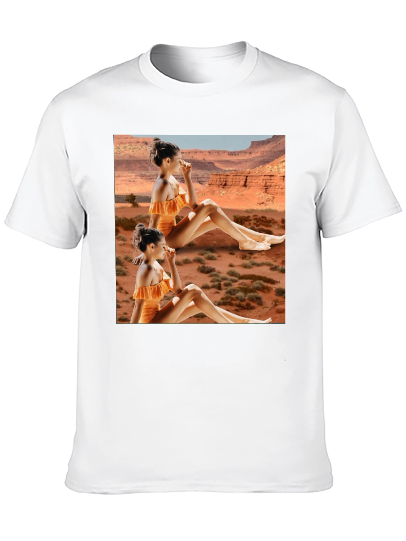 Trendy Black T-Shirt with Unique Desert Graphic Design