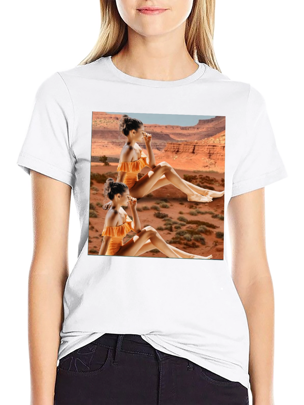 Trendy Black T-Shirt with Unique Desert Graphic Design