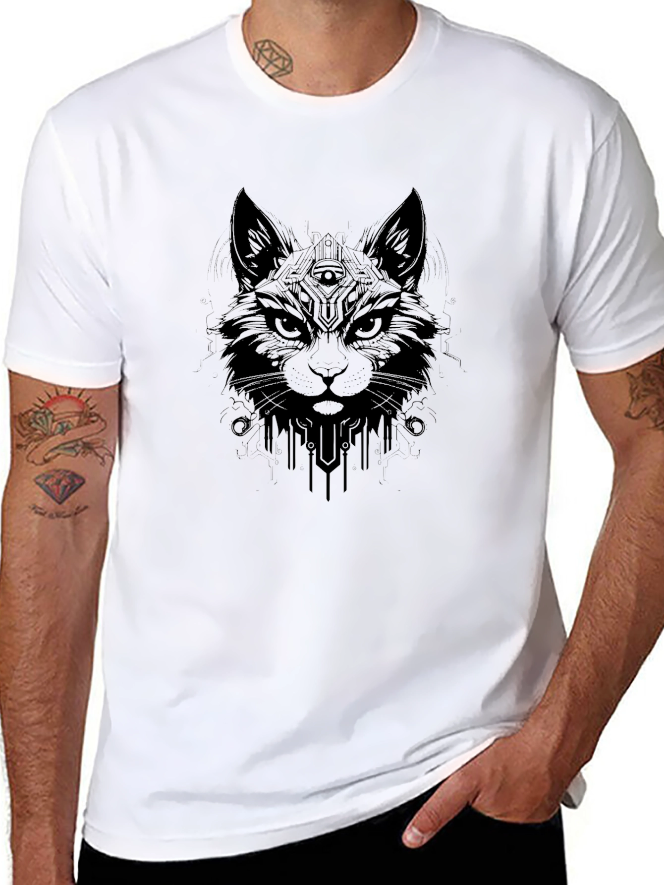 Mystic Cat Graphic Black T-Shirt