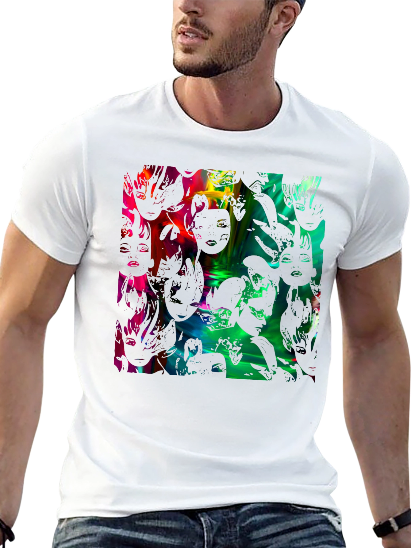 Abstract Faces Graphic Black Tee