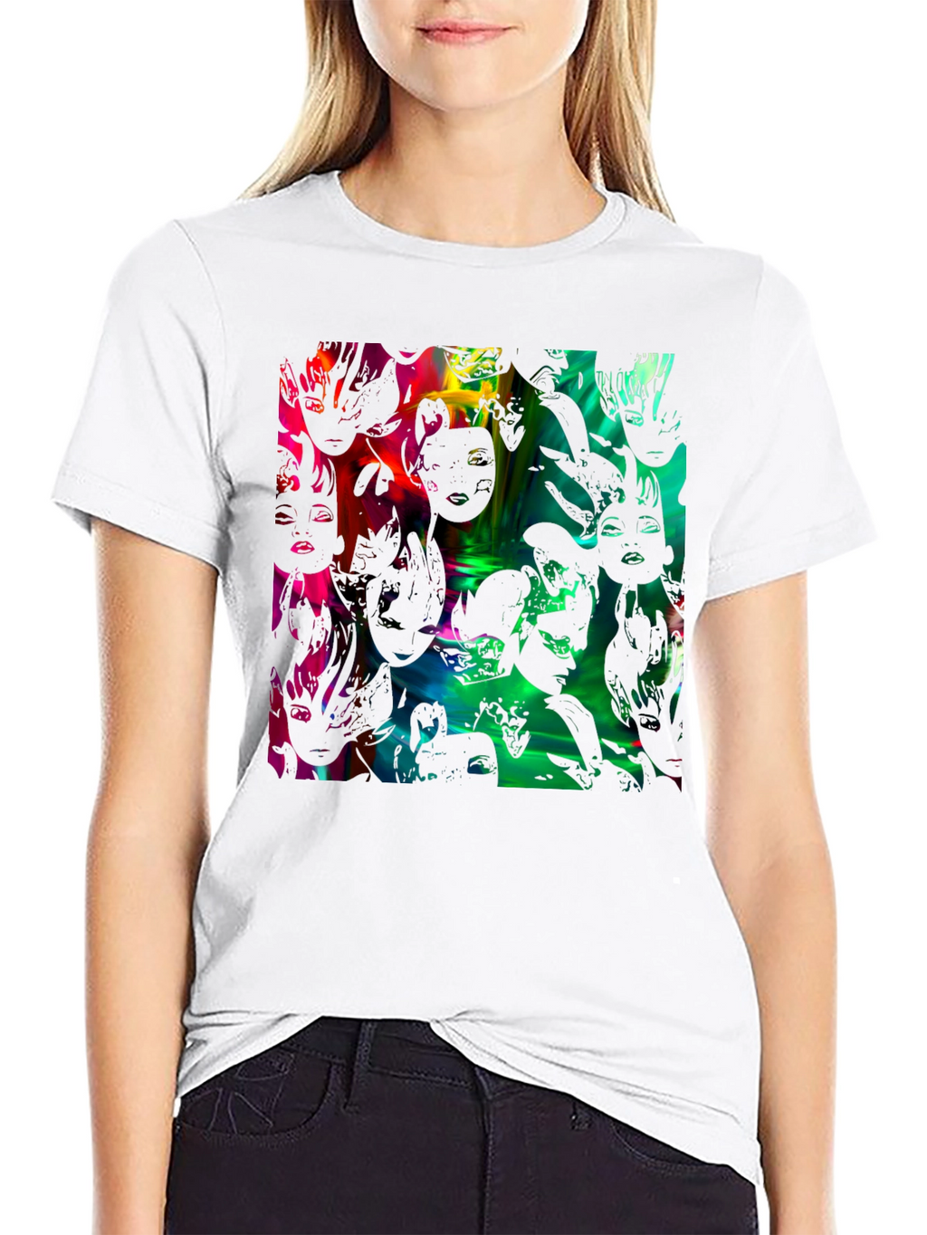 Abstract Faces Graphic Black Tee
