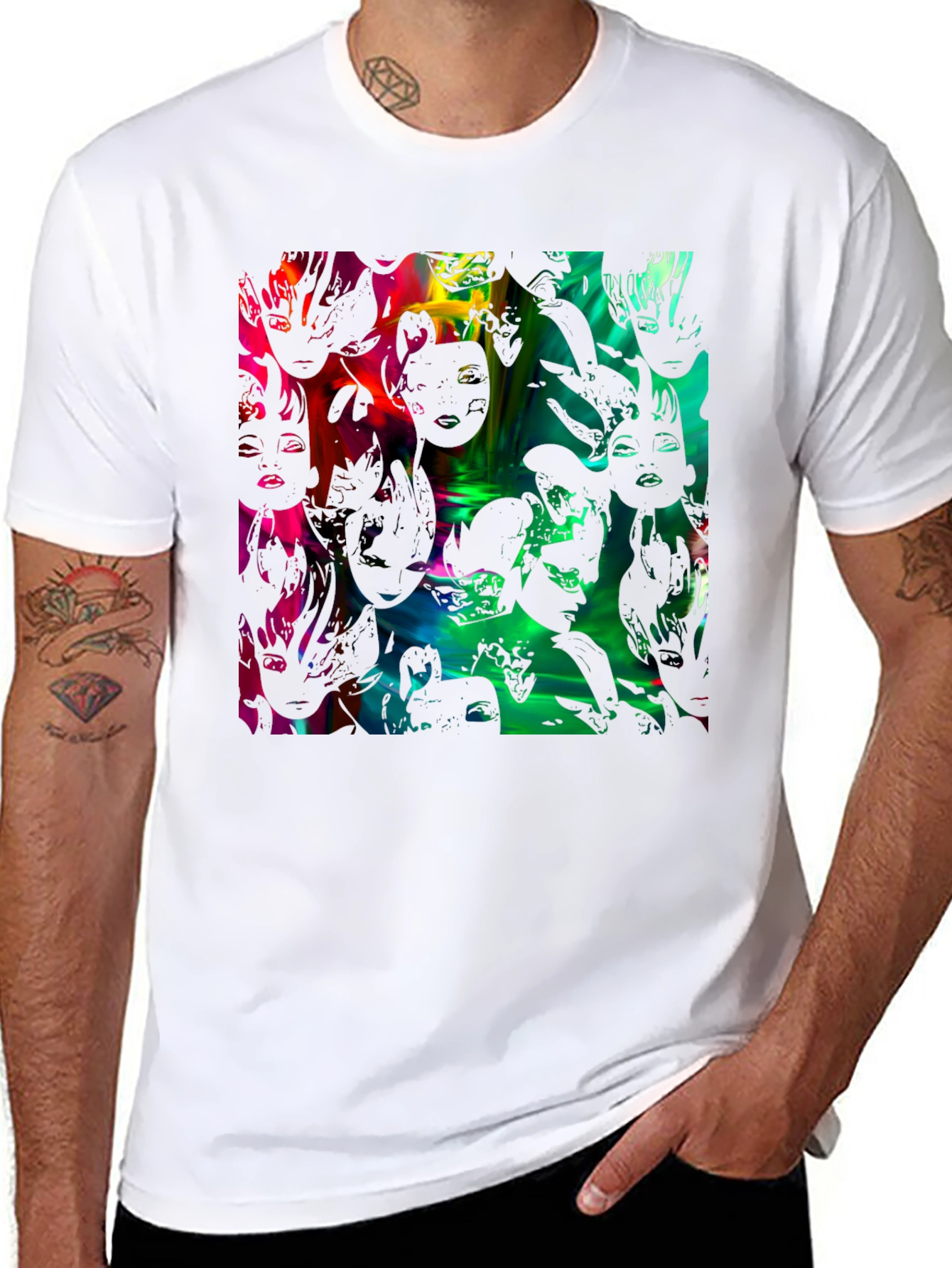 Abstract Faces Graphic Black Tee