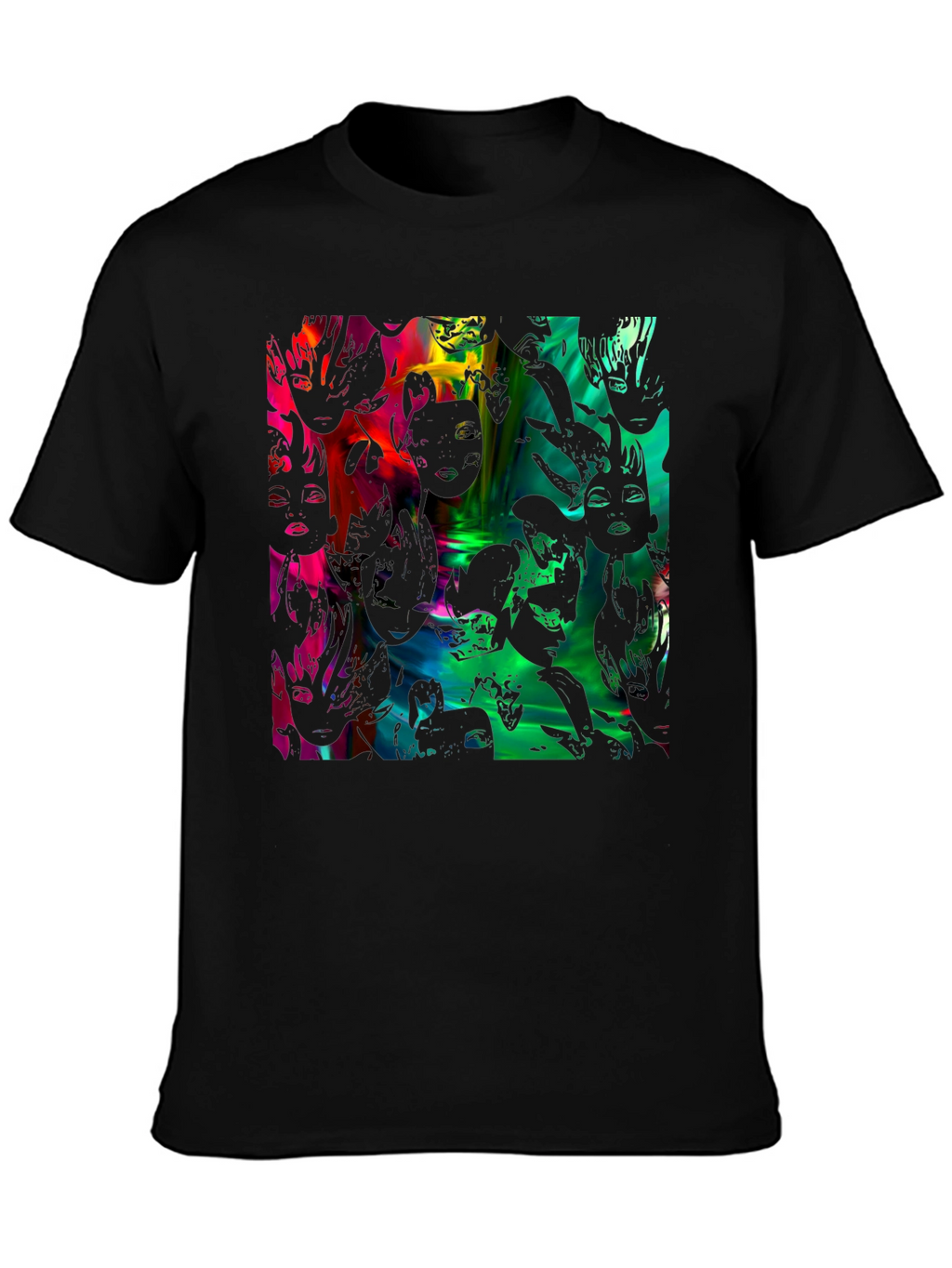 Abstract Faces Graphic Black Tee