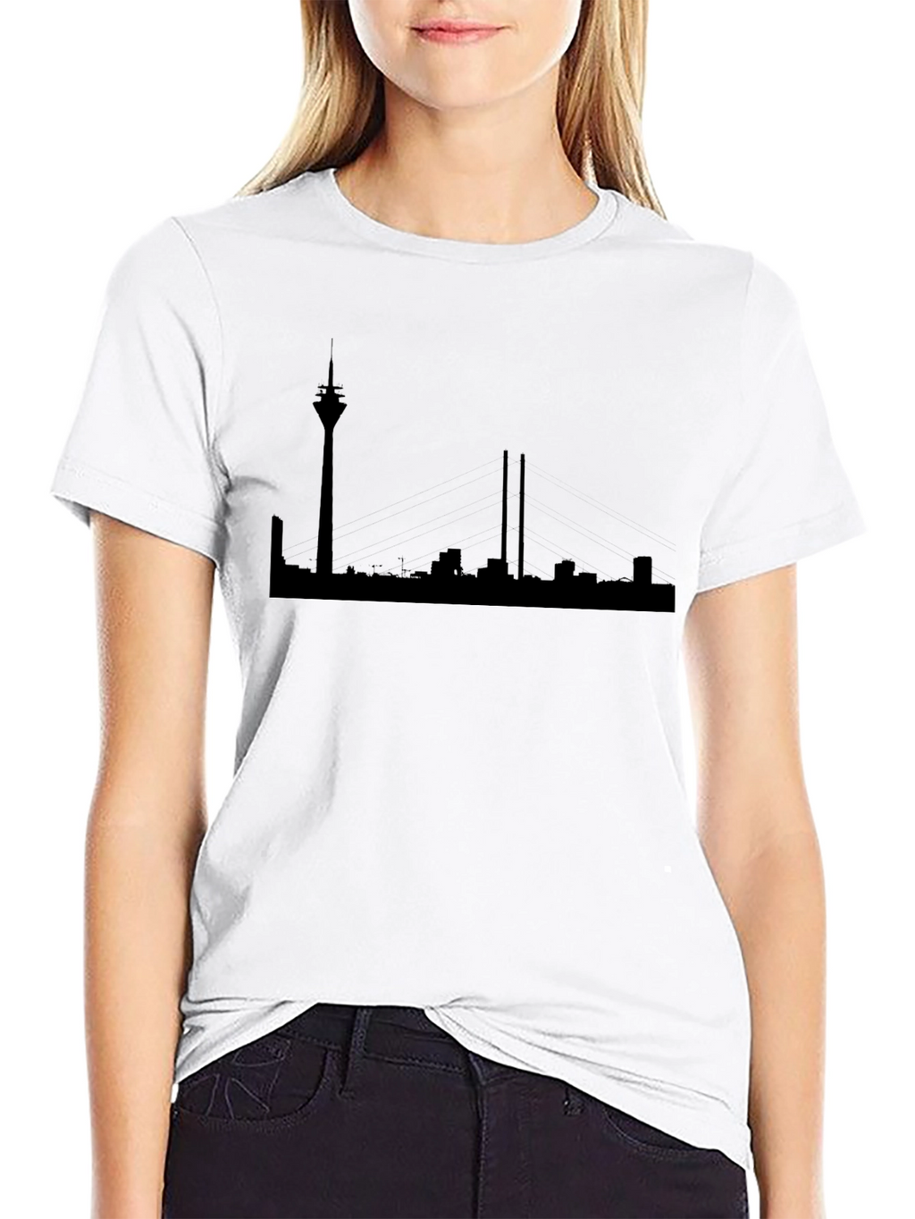Dusseldorf Skyline T-Shirt - Black Silhouette Design