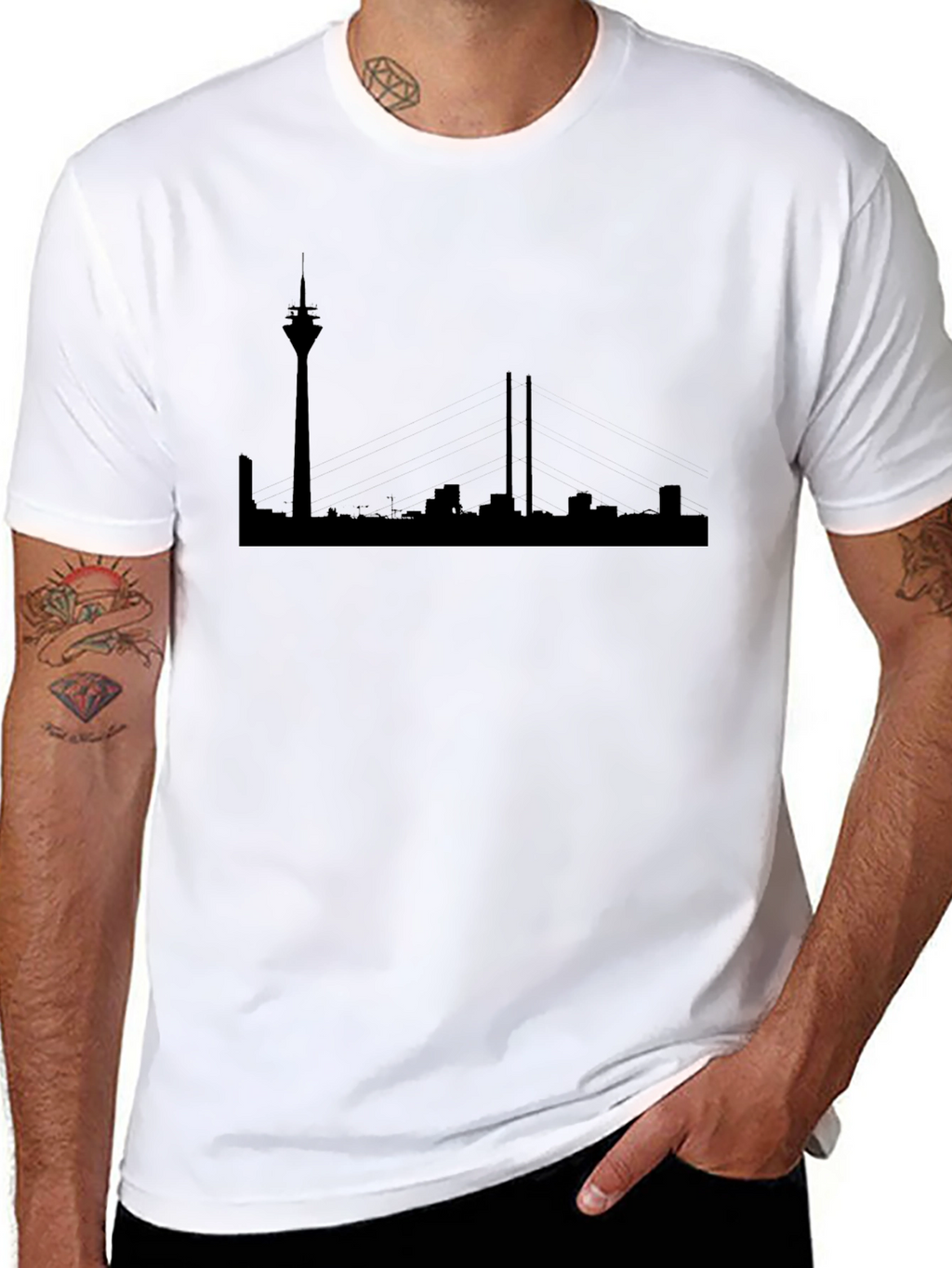 Dusseldorf Skyline T-Shirt - Black Silhouette Design