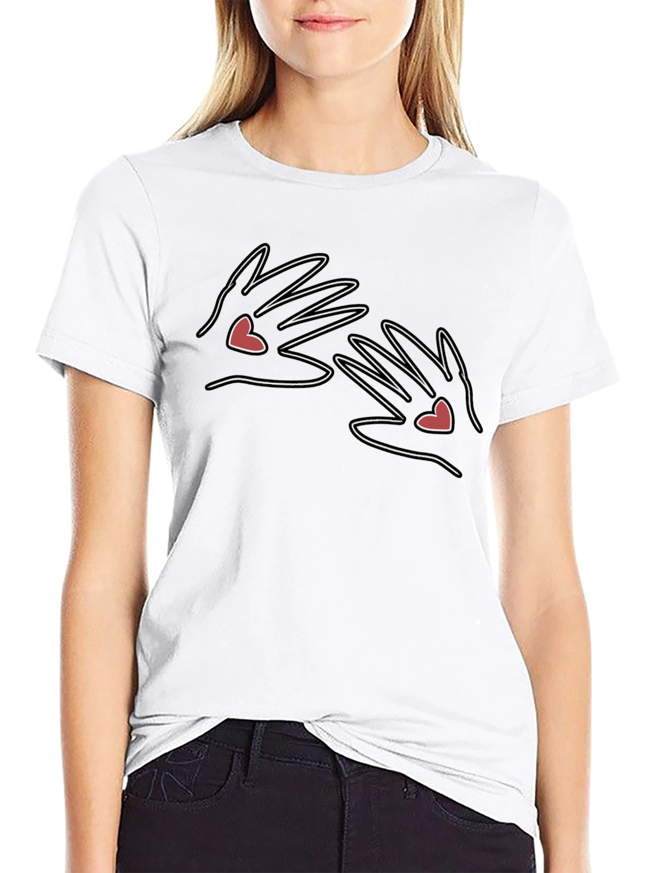 Heart Hands Graphic Tee - Black Cotton Comfort