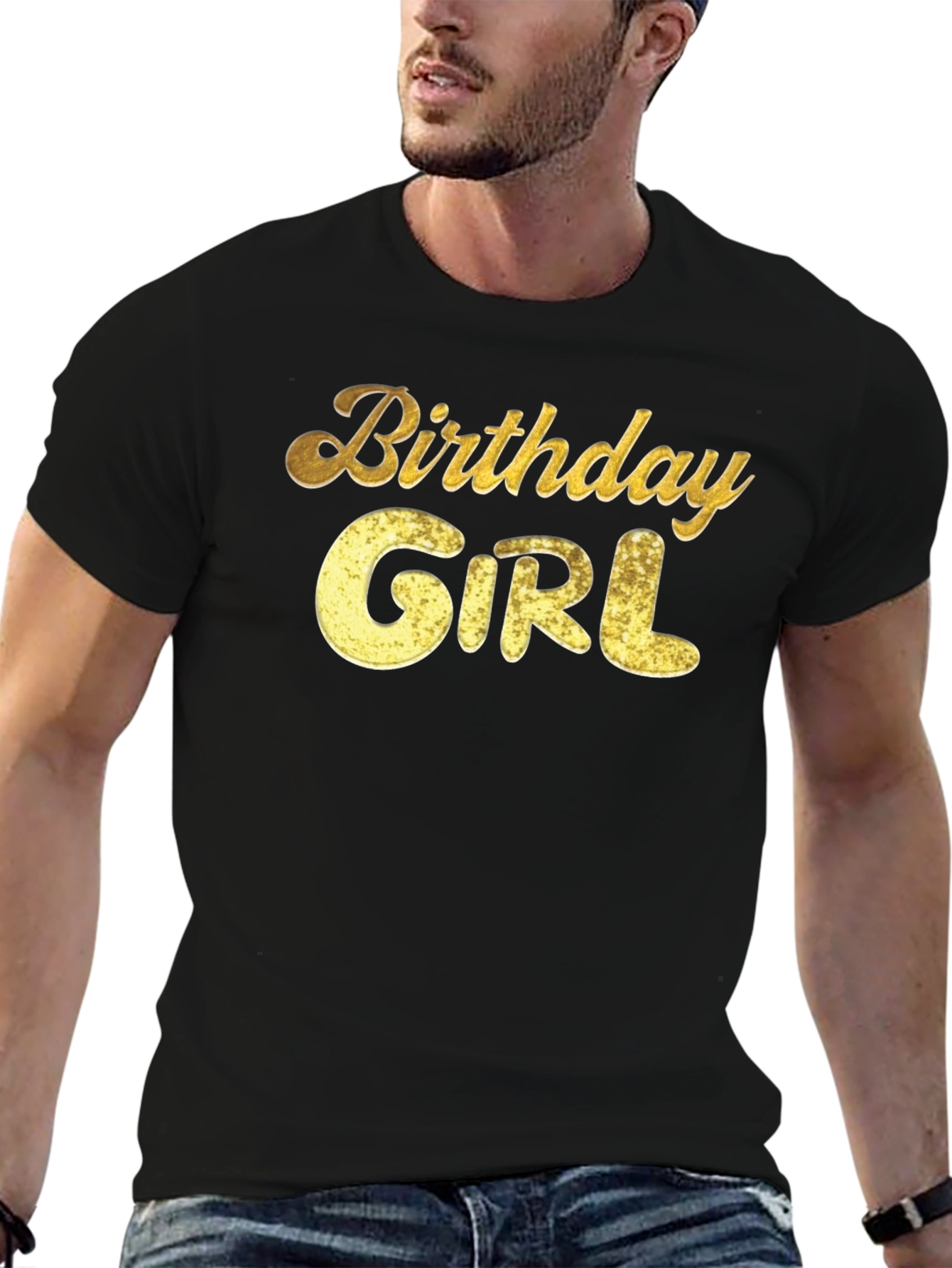 Birthday Girl Graphic Tee - Gold Glitter Print