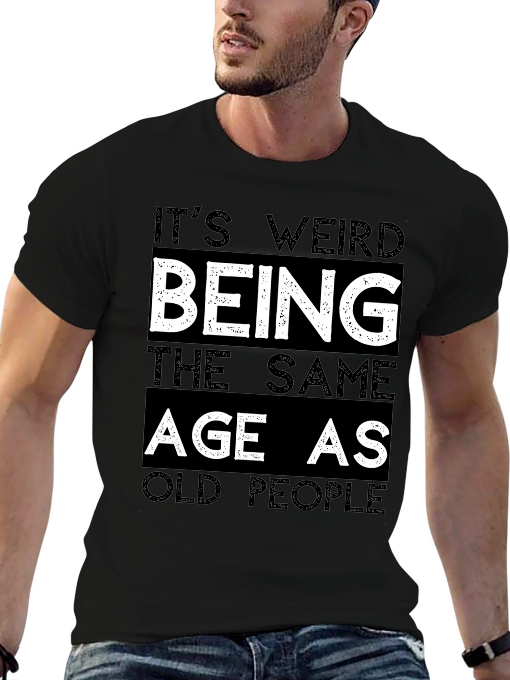 Funny Old People Black Graphic Tee for Men