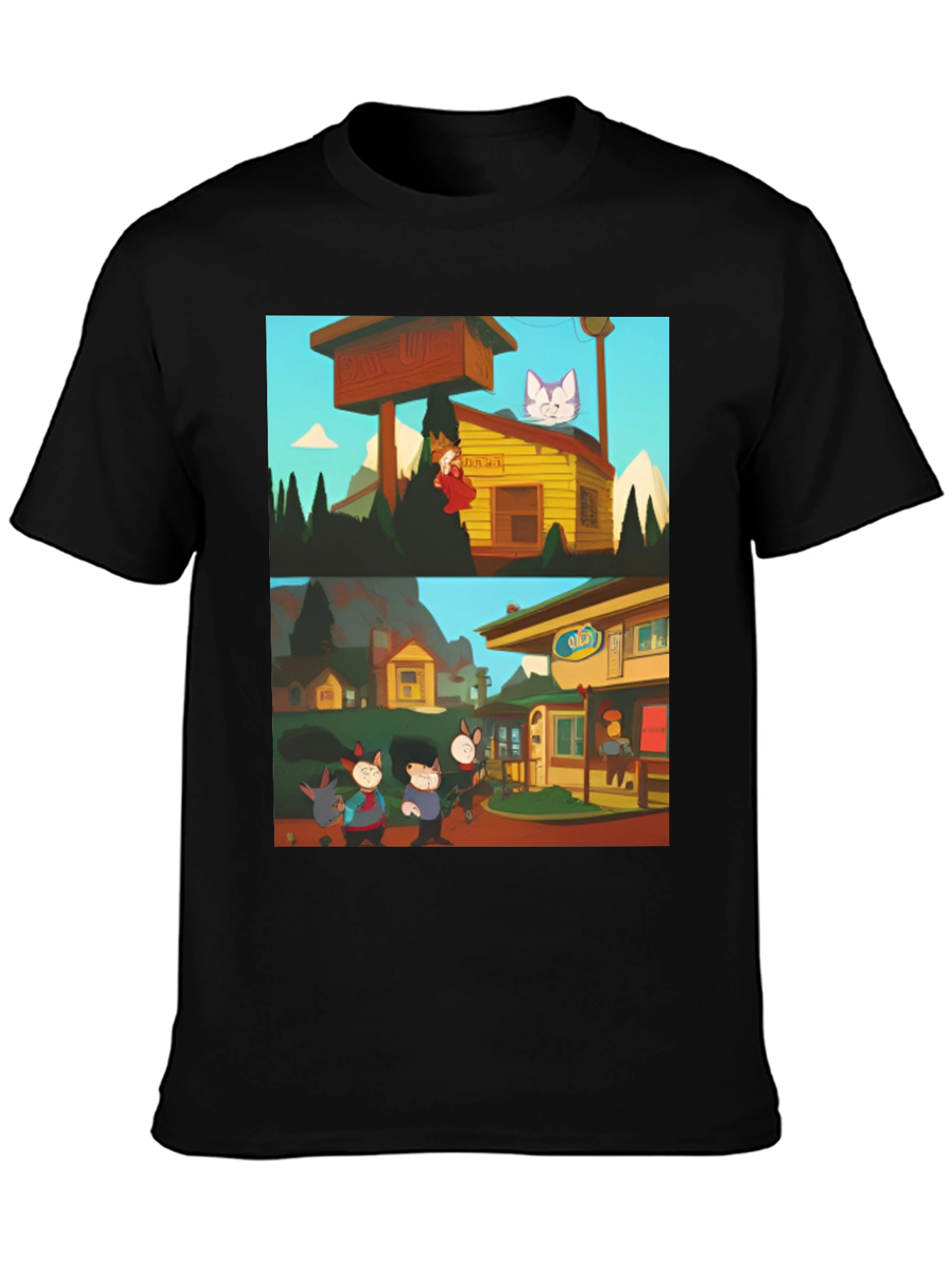 Retro Cartoon T-Shirt - Black Graphic Tee