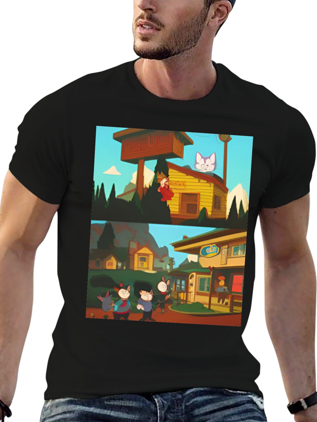 Retro Cartoon T-Shirt - Black Graphic Tee