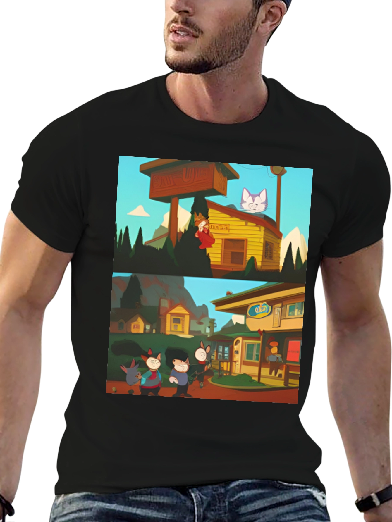 Retro Cartoon T-Shirt - Black Graphic Tee