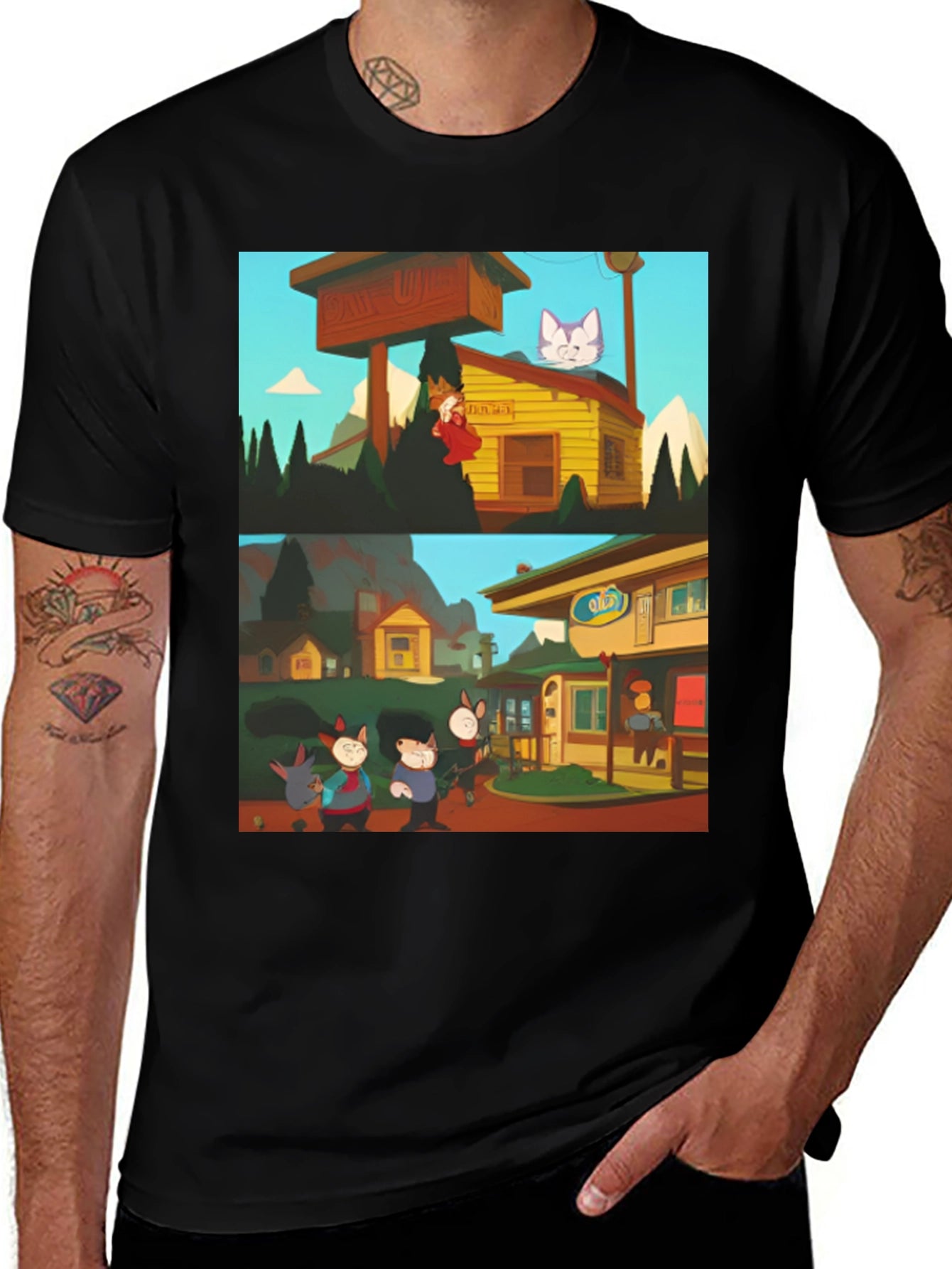 Retro Cartoon T-Shirt - Black Graphic Tee