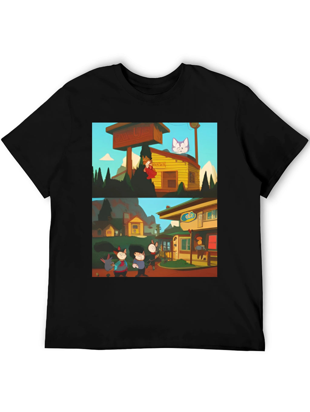 Retro Cartoon T-Shirt - Black Graphic Tee