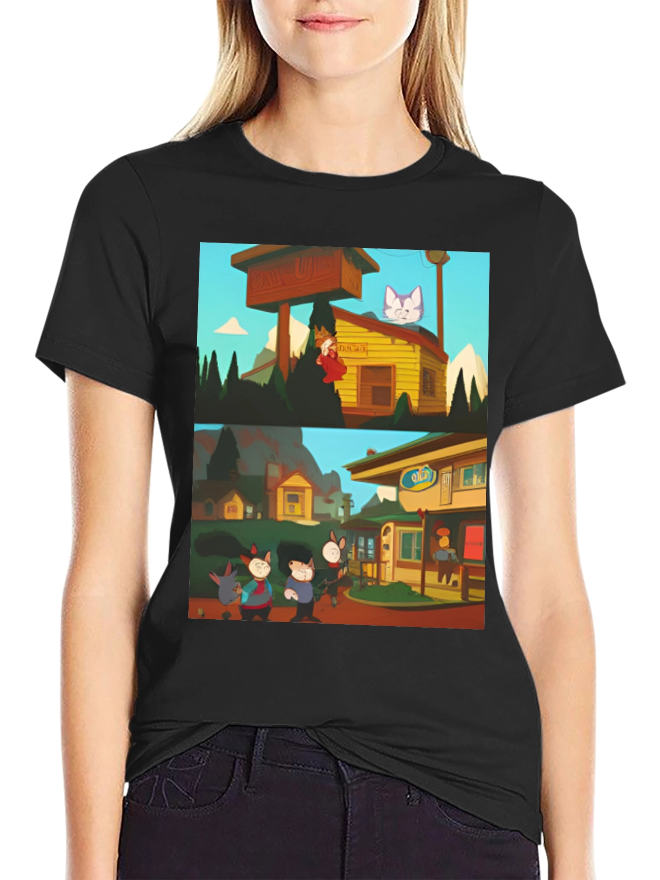 Retro Cartoon T-Shirt - Black Graphic Tee