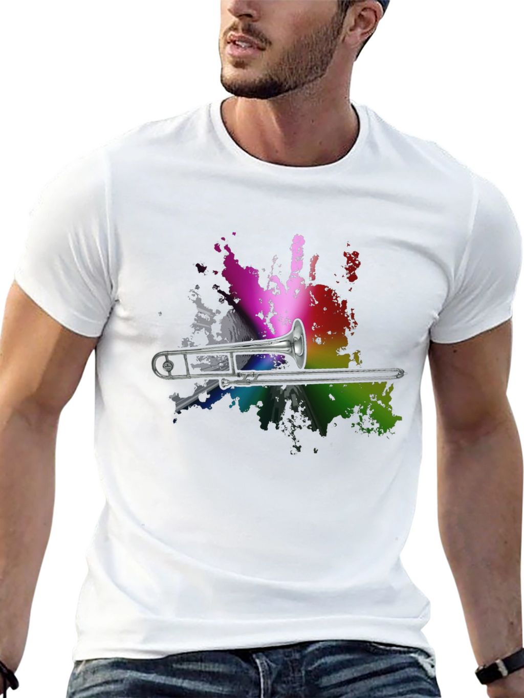 Trombone Rainbow Splash Graphic T-Shirt