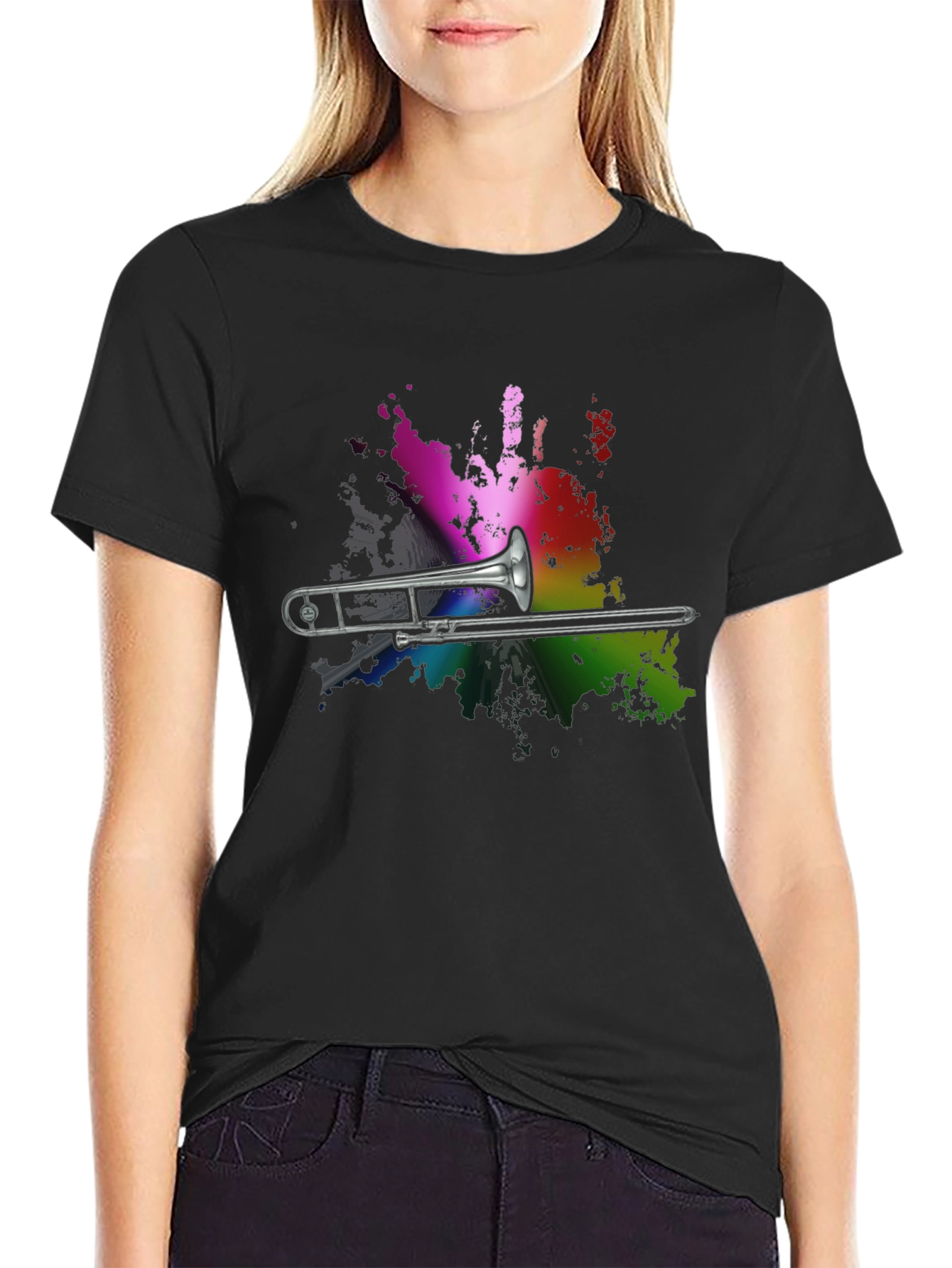Trombone Rainbow Splash Graphic T-Shirt