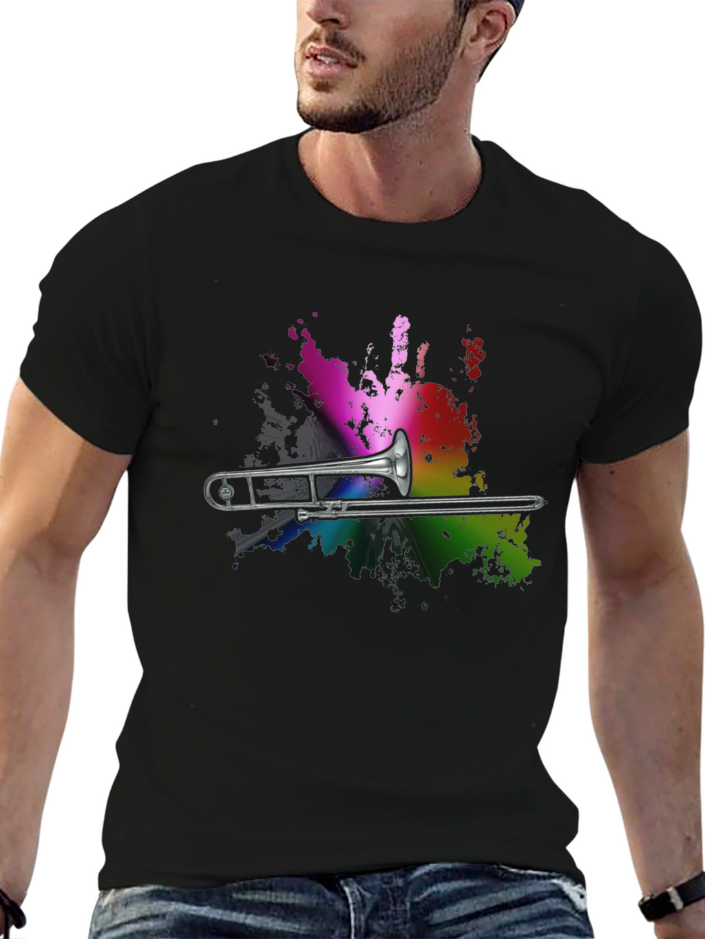 Trombone Rainbow Splash Graphic T-Shirt