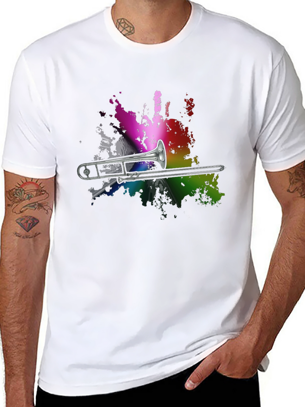 Trombone Rainbow Splash Graphic T-Shirt