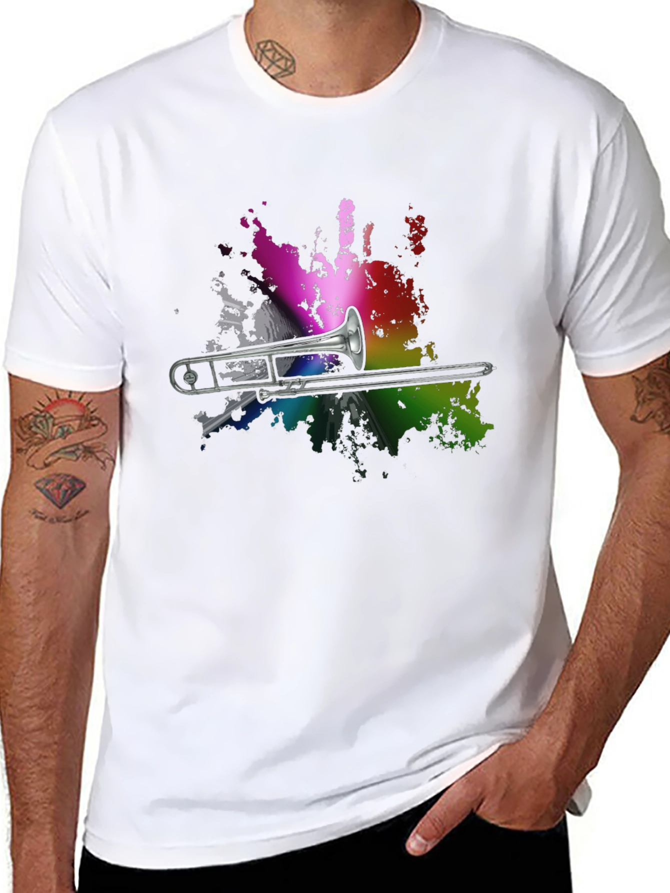 Trombone Rainbow Splash Graphic T-Shirt