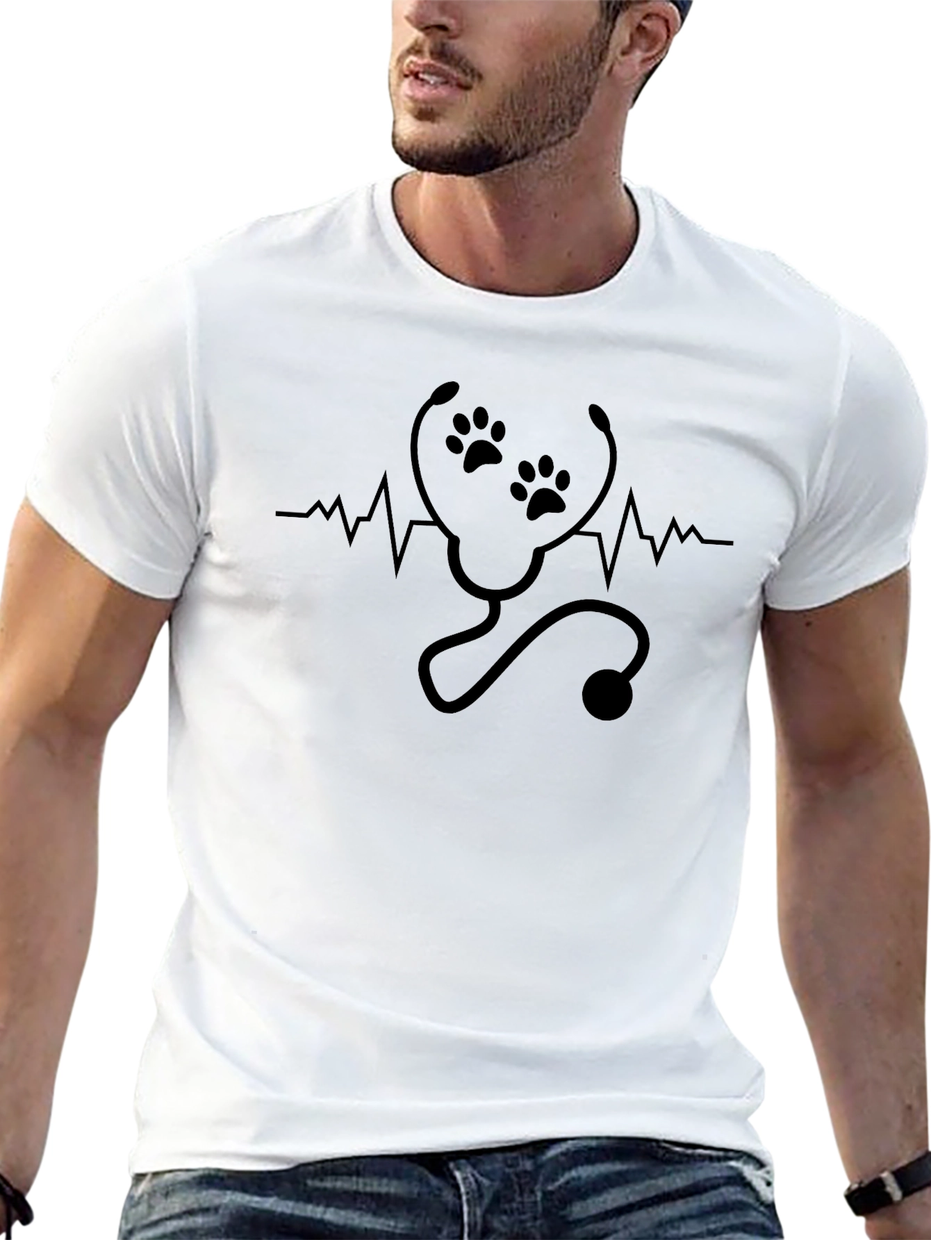Vet Tech Paw Print Stethoscope Heartbeat T-Shirt