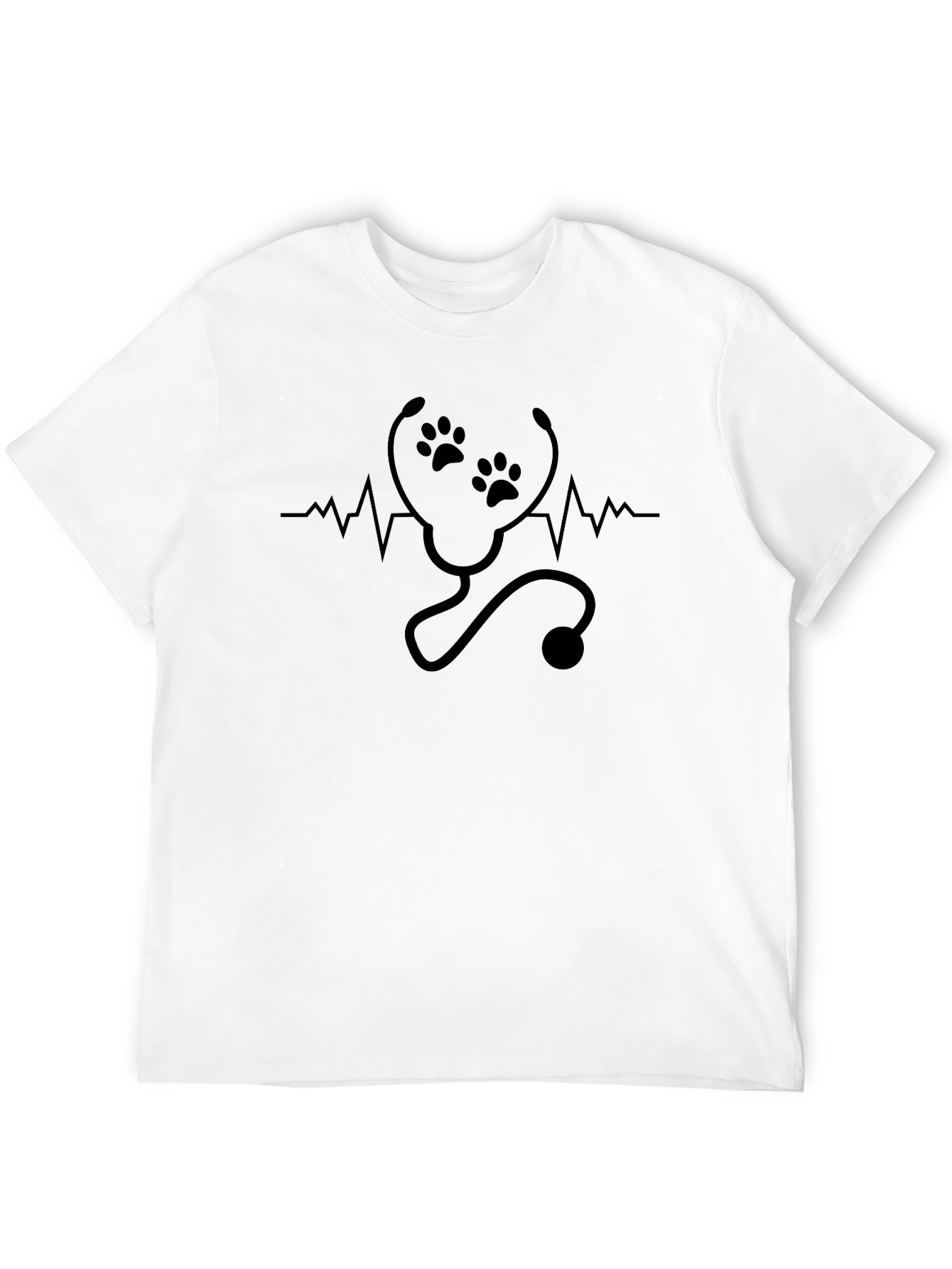 Vet Tech Paw Print Stethoscope Heartbeat T-Shirt
