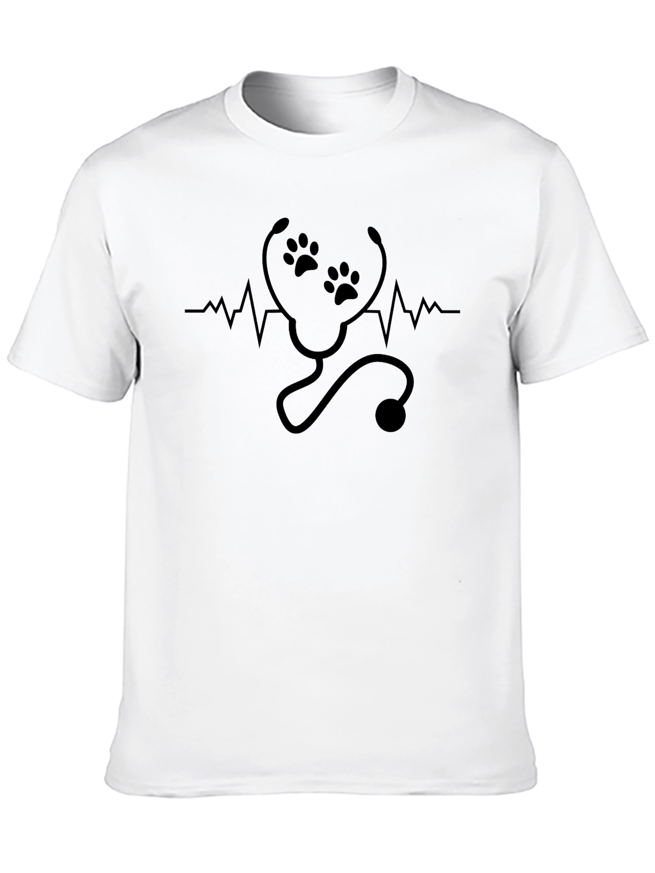 Vet Tech Paw Print Stethoscope Heartbeat T-Shirt