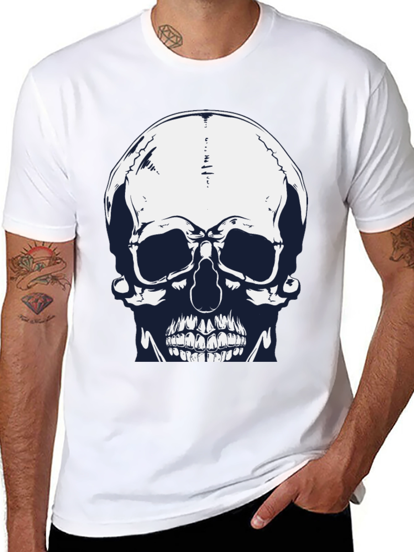 Skull Graphic Print Black Tee for Men