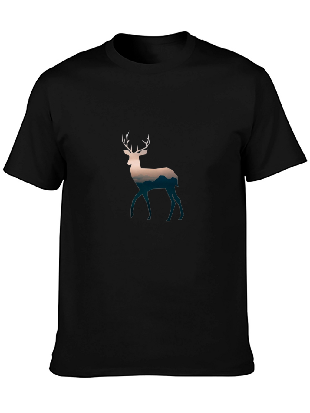 Deer Silhouette Graphic Print Black T-Shirt