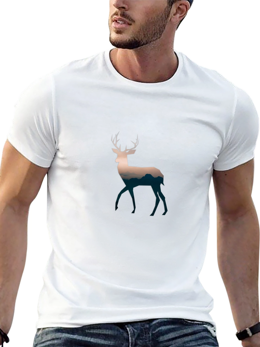 Deer Silhouette Graphic Print Black T-Shirt