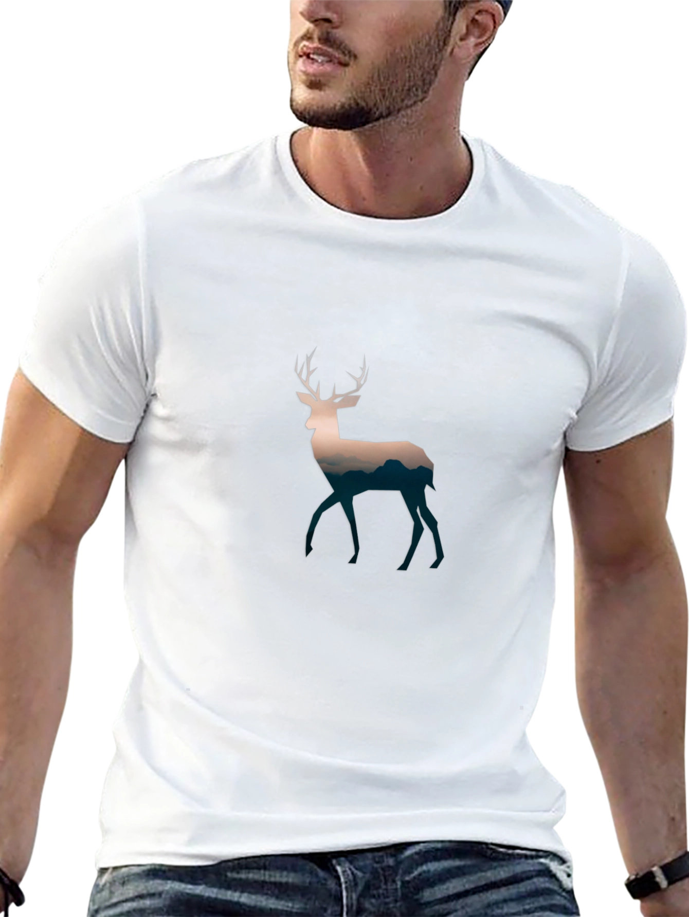 Deer Silhouette Graphic Print Black T-Shirt