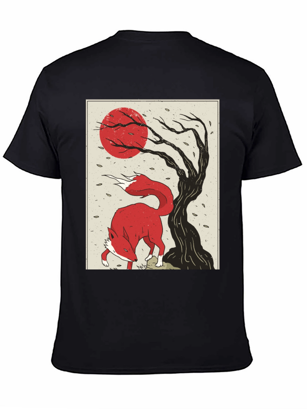 Mens Fox and Tree Graphic T-Shirt - Black