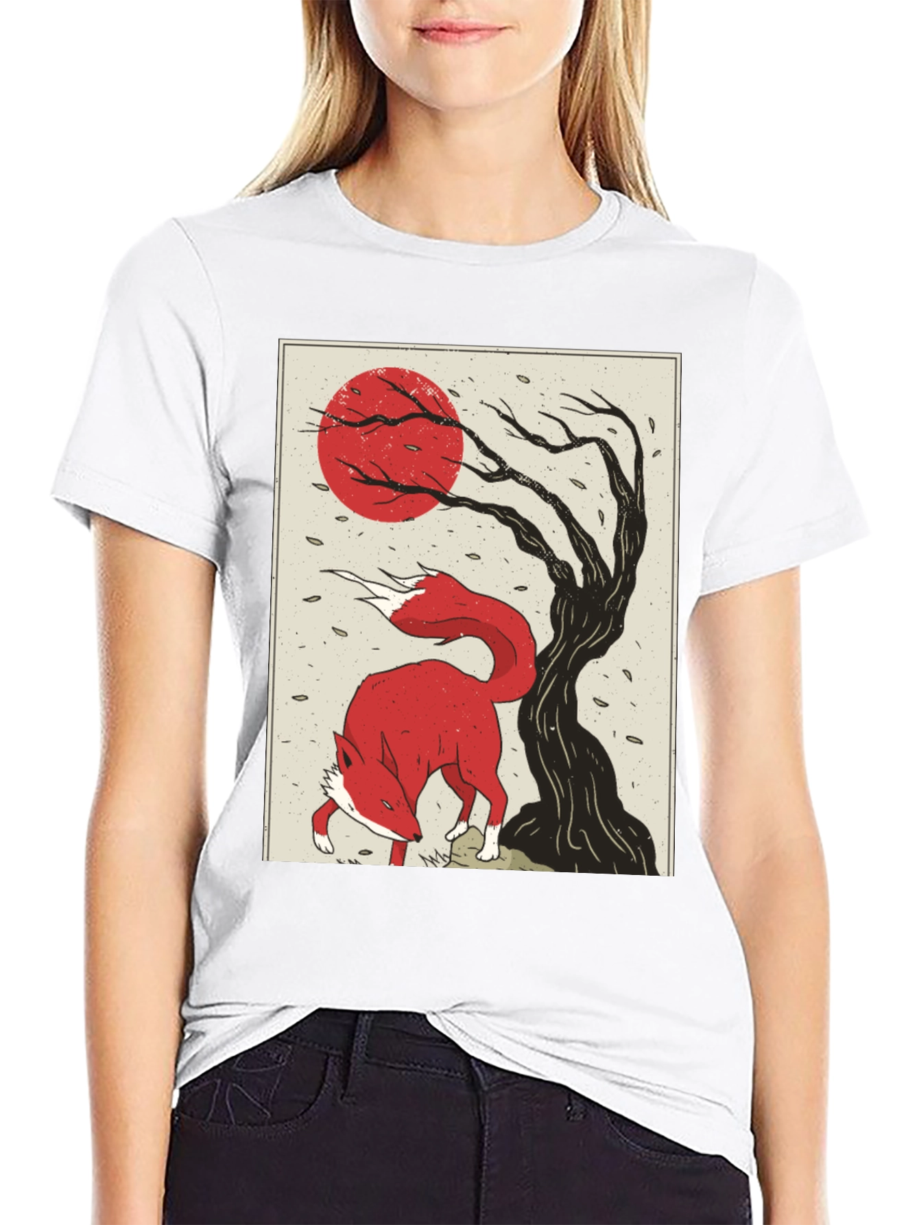 Mens Fox and Tree Graphic T-Shirt - Black