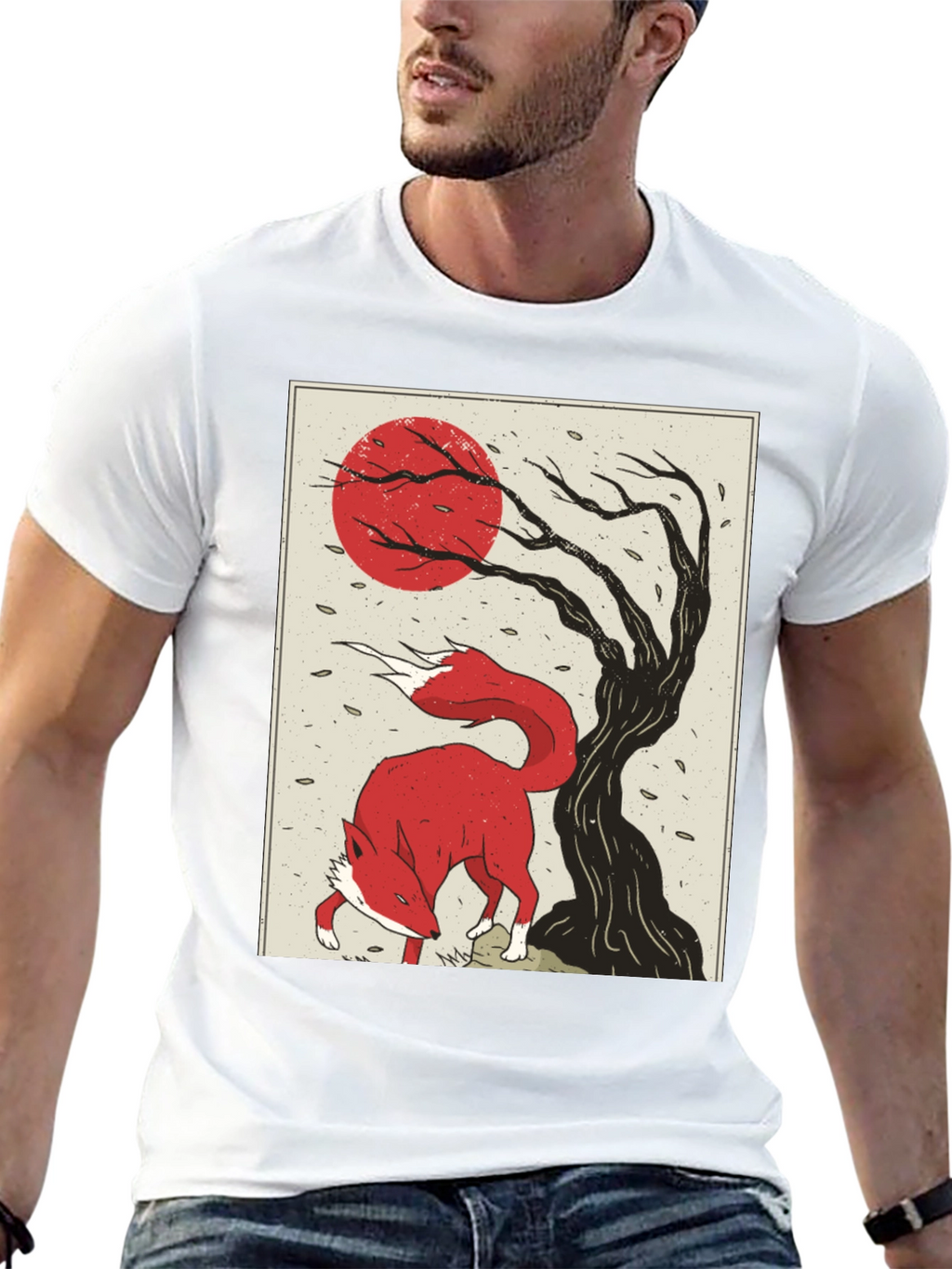 Mens Fox and Tree Graphic T-Shirt - Black