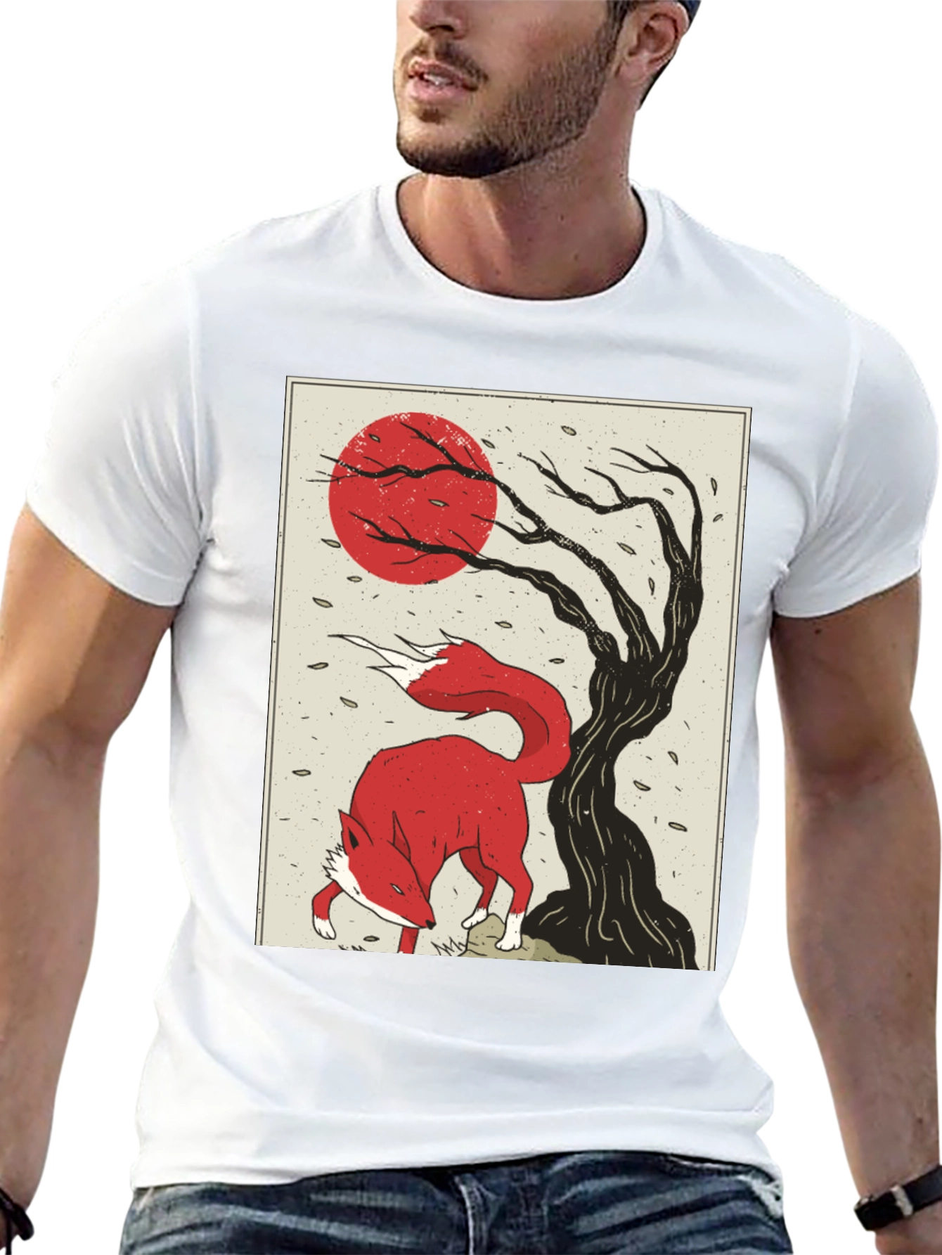 Mens Fox and Tree Graphic T-Shirt - Black