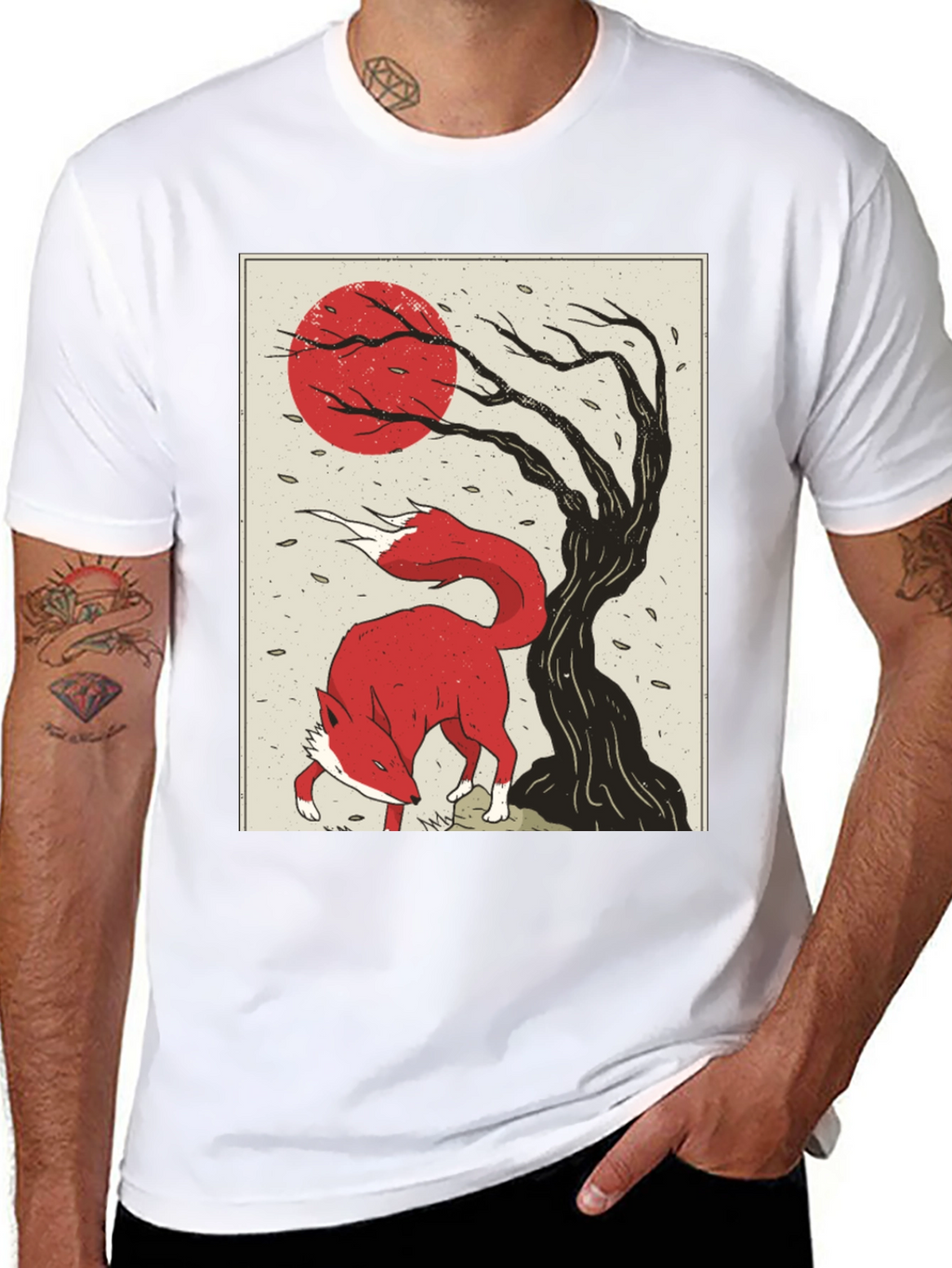 Mens Fox and Tree Graphic T-Shirt - Black