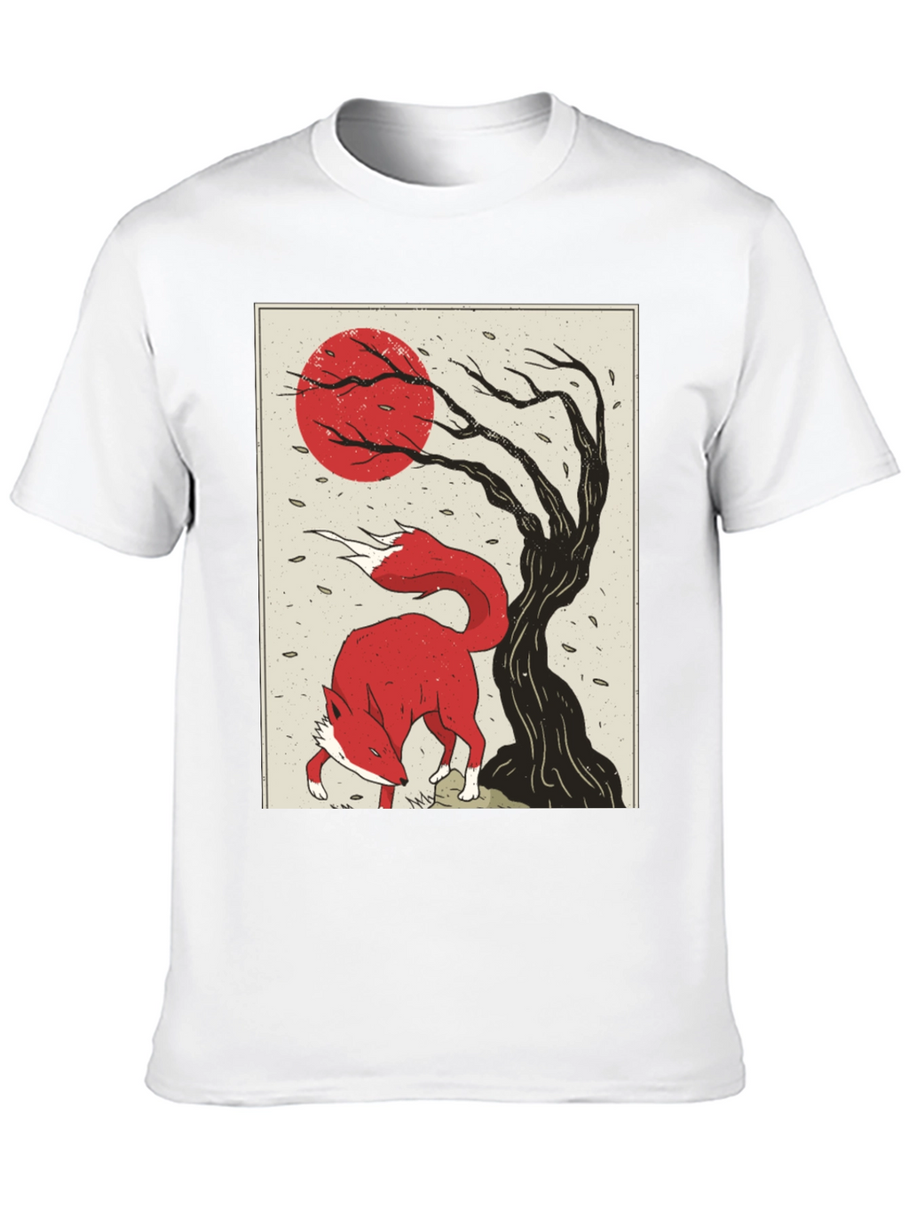 Mens Fox and Tree Graphic T-Shirt - Black