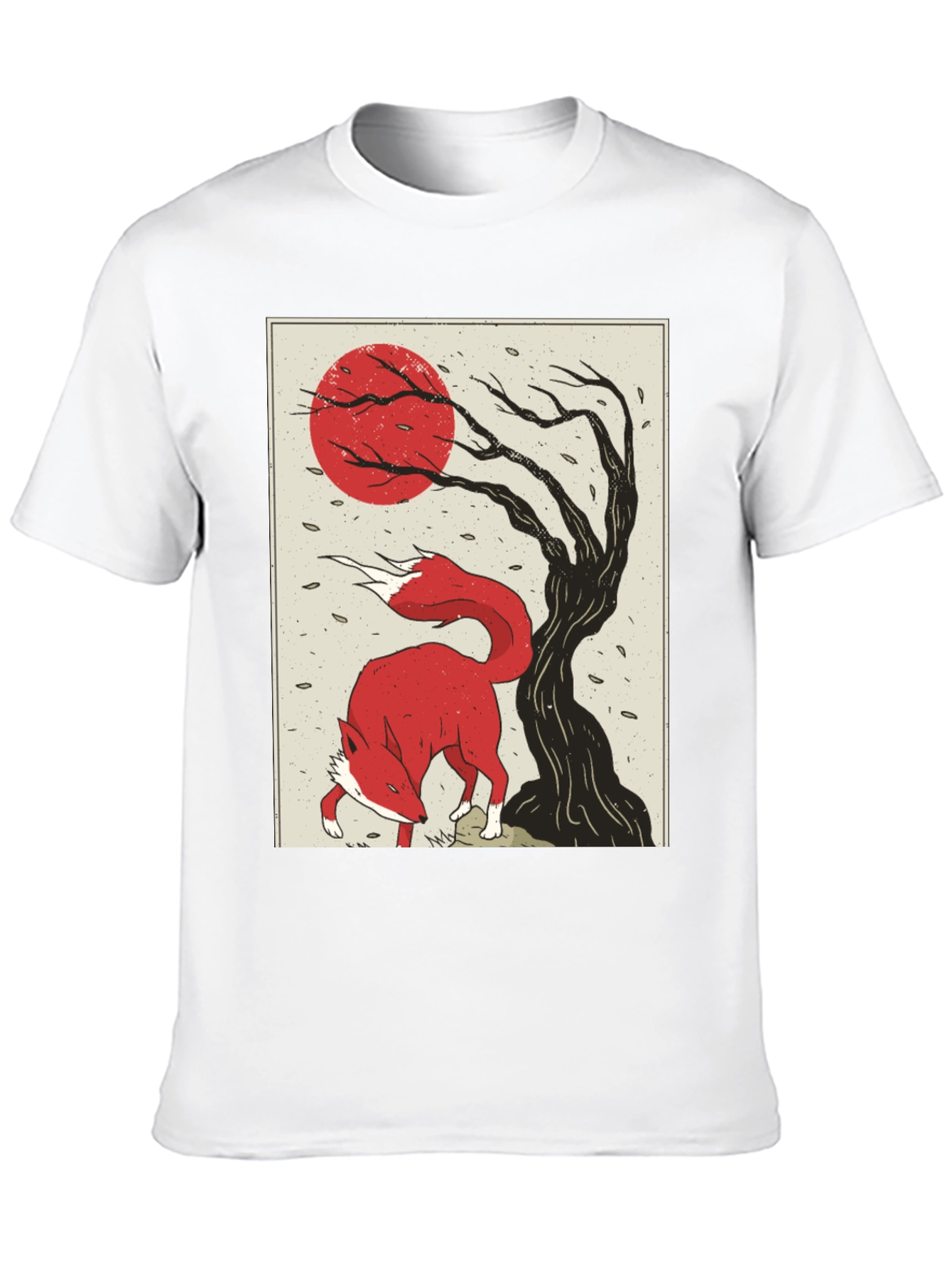 Mens Fox and Tree Graphic T-Shirt - Black