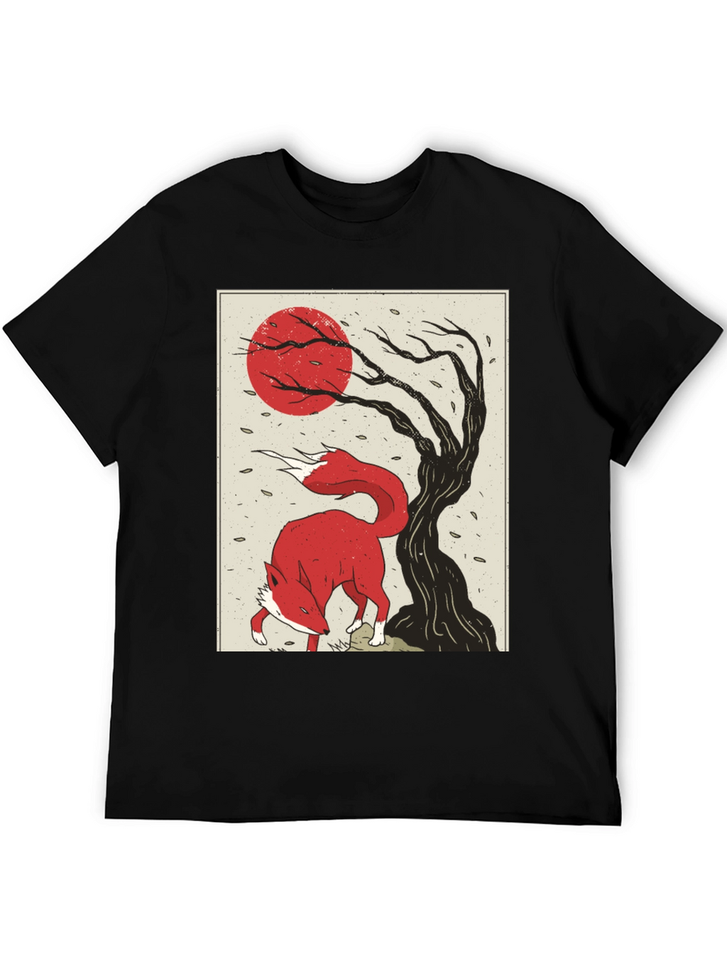 Mens Fox and Tree Graphic T-Shirt - Black
