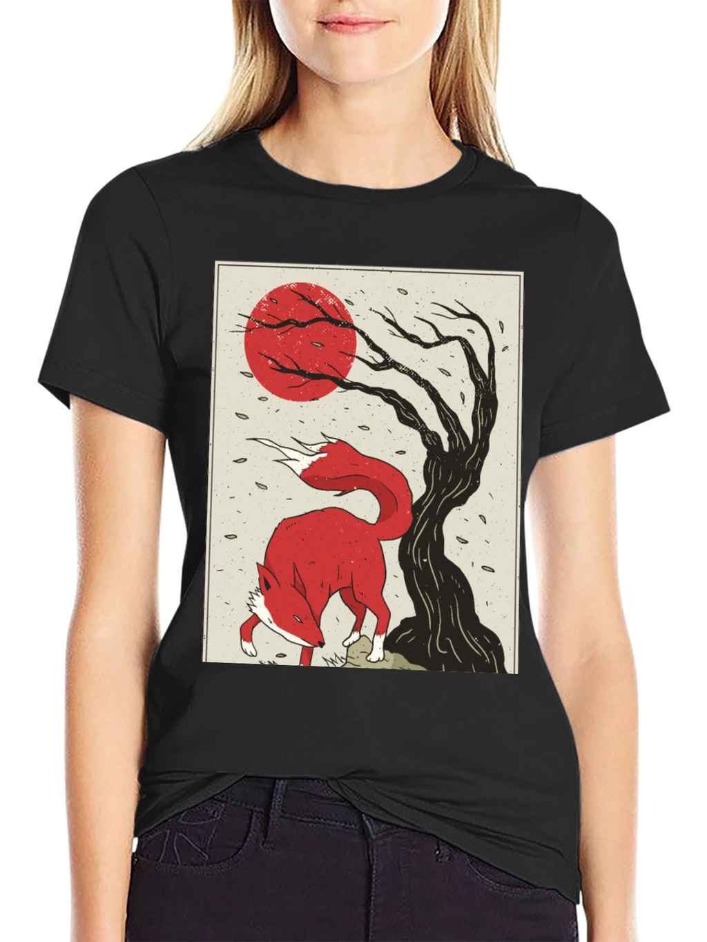 Mens Fox and Tree Graphic T-Shirt - Black