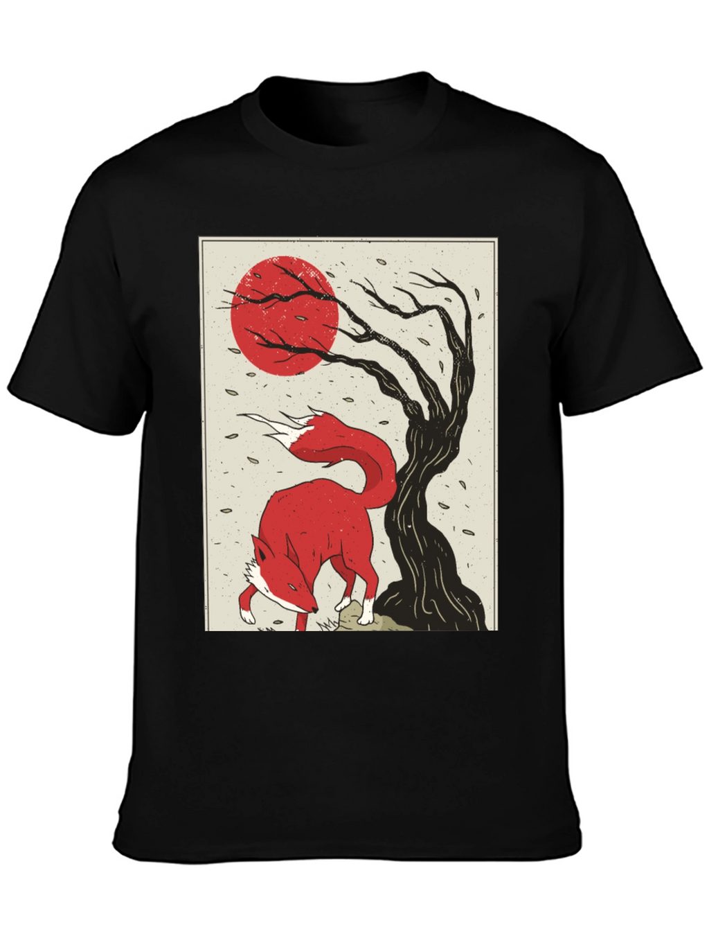 Mens Fox and Tree Graphic T-Shirt - Black