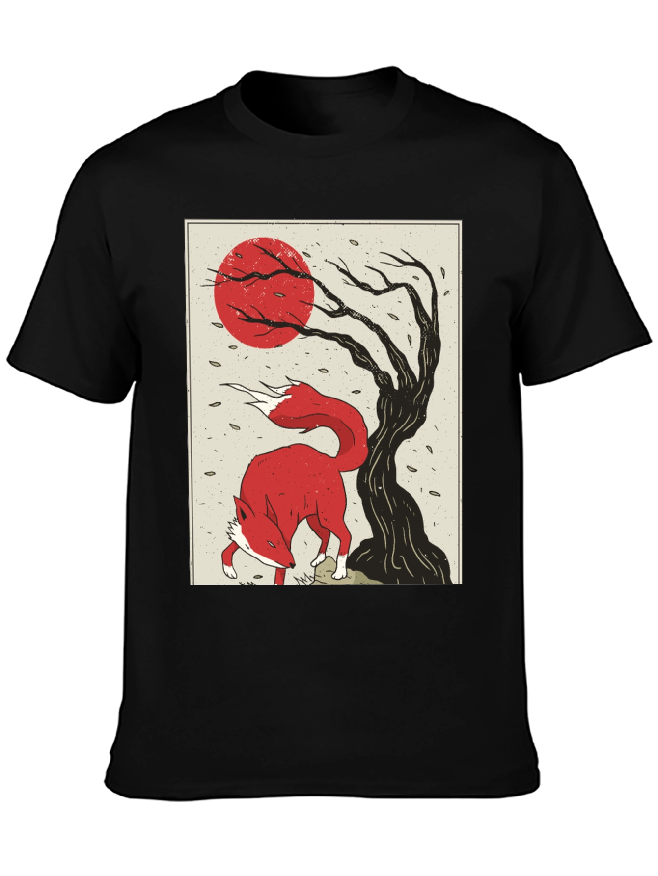 Mens Fox and Tree Graphic T-Shirt - Black