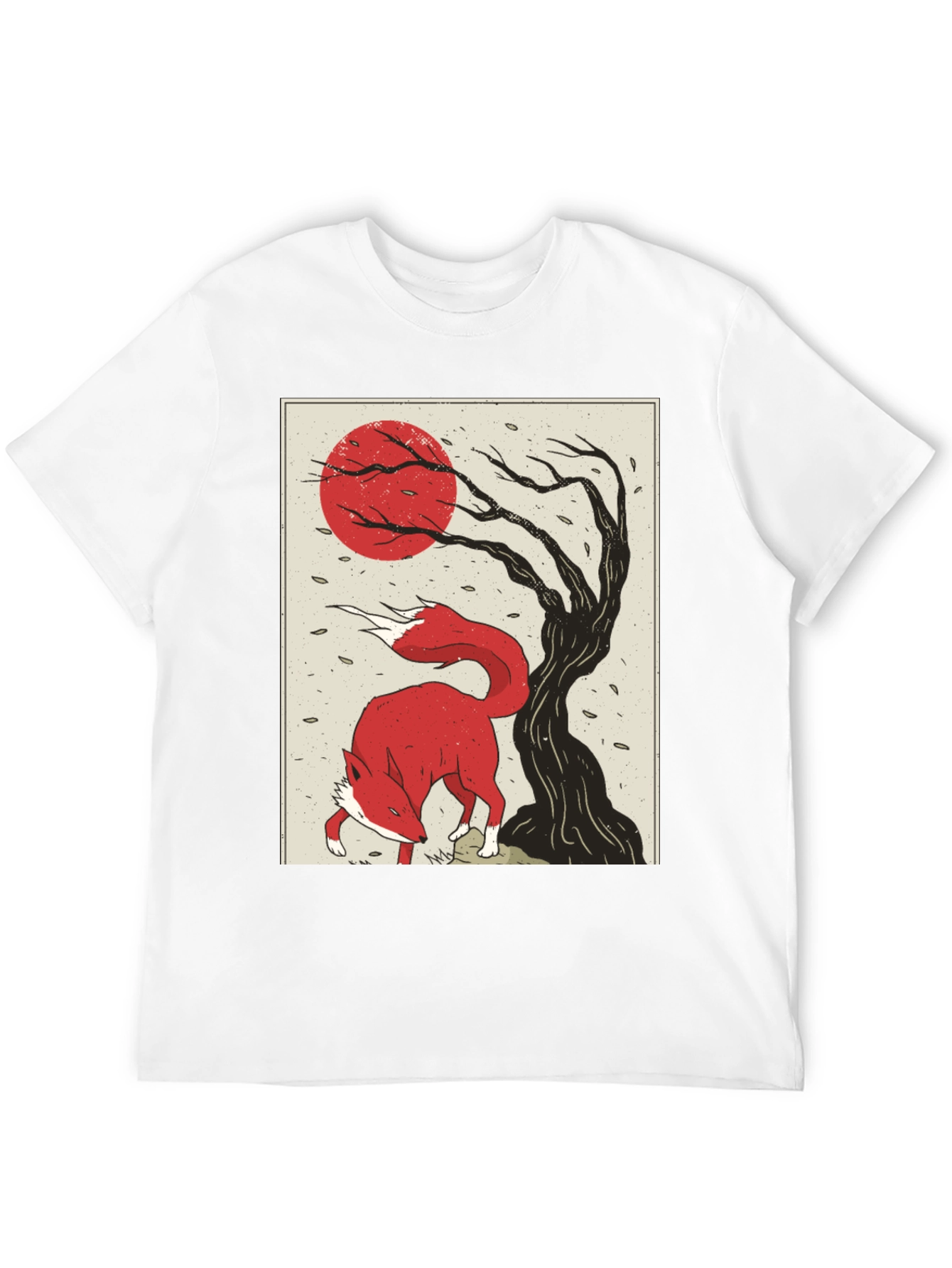 Mens Fox and Tree Graphic T-Shirt - Black