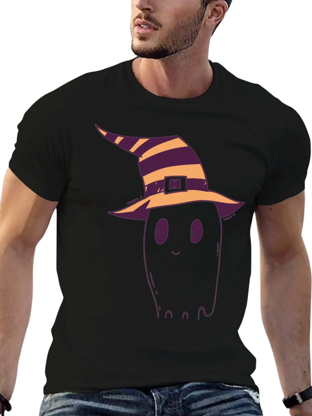 Halloween Ghost Witch Hat Black T-Shirt