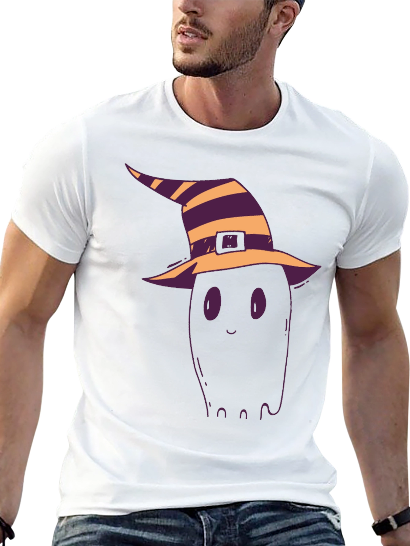 Halloween Ghost Witch Hat Black T-Shirt